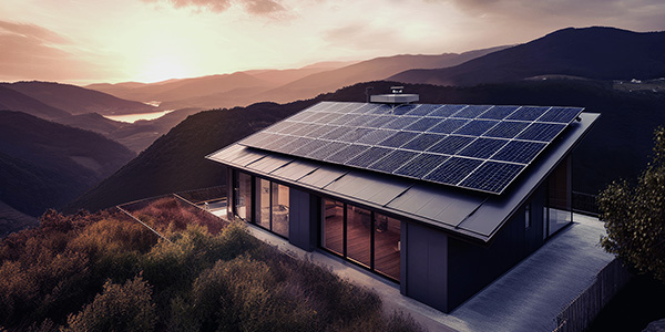 Home with solar at sunrise